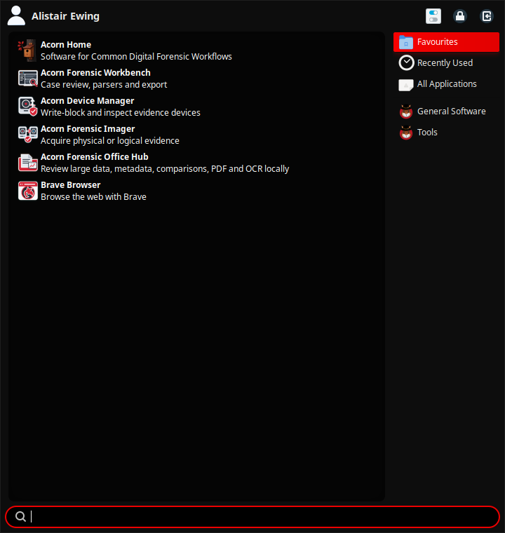 Acorn desktop application menu listing Home, Workbench, Device Manager, Imager and Office Hub.
